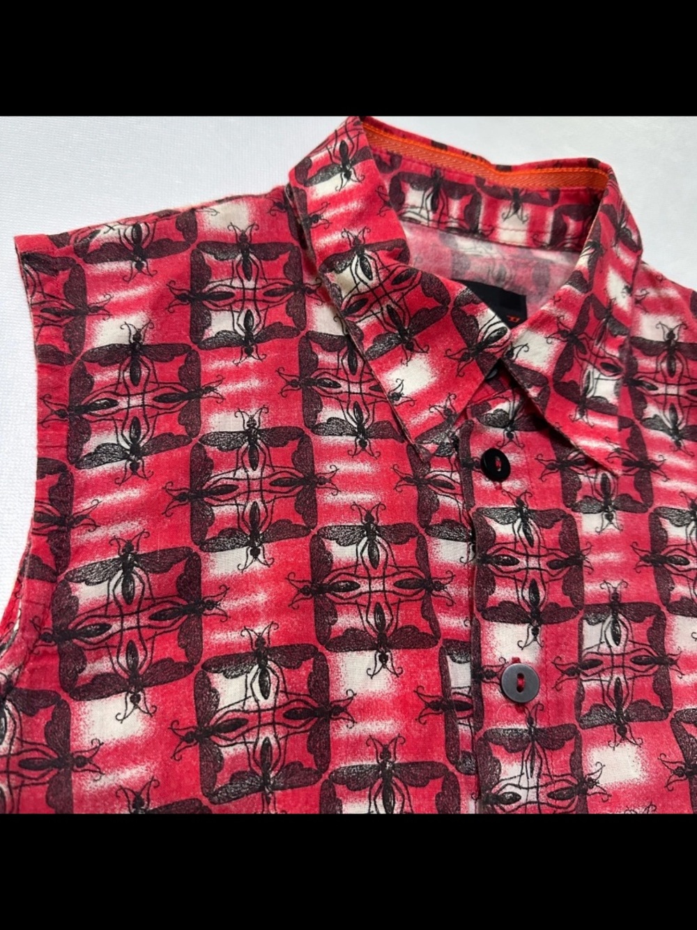 Vintage DIESEL *Discontinued* Insect Print Sleeveless Button Up Y2K Like-New